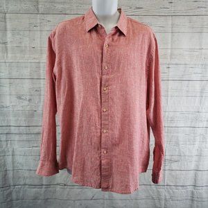 Tasso Elba Mens Button Front Shirt Sz Large Red Linen Blend Long Sleeve